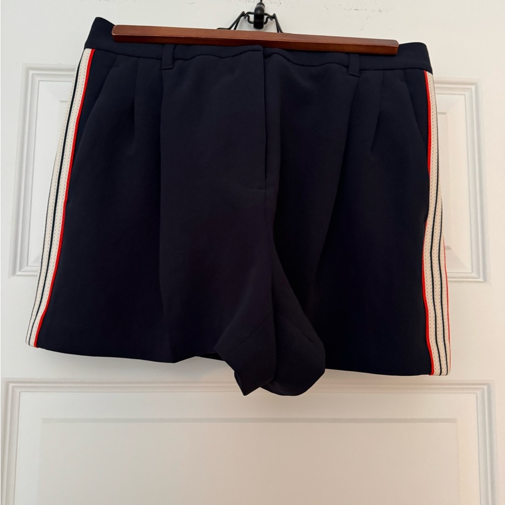 Aritzia Effortless Navy Shorts with Red and White Stripes